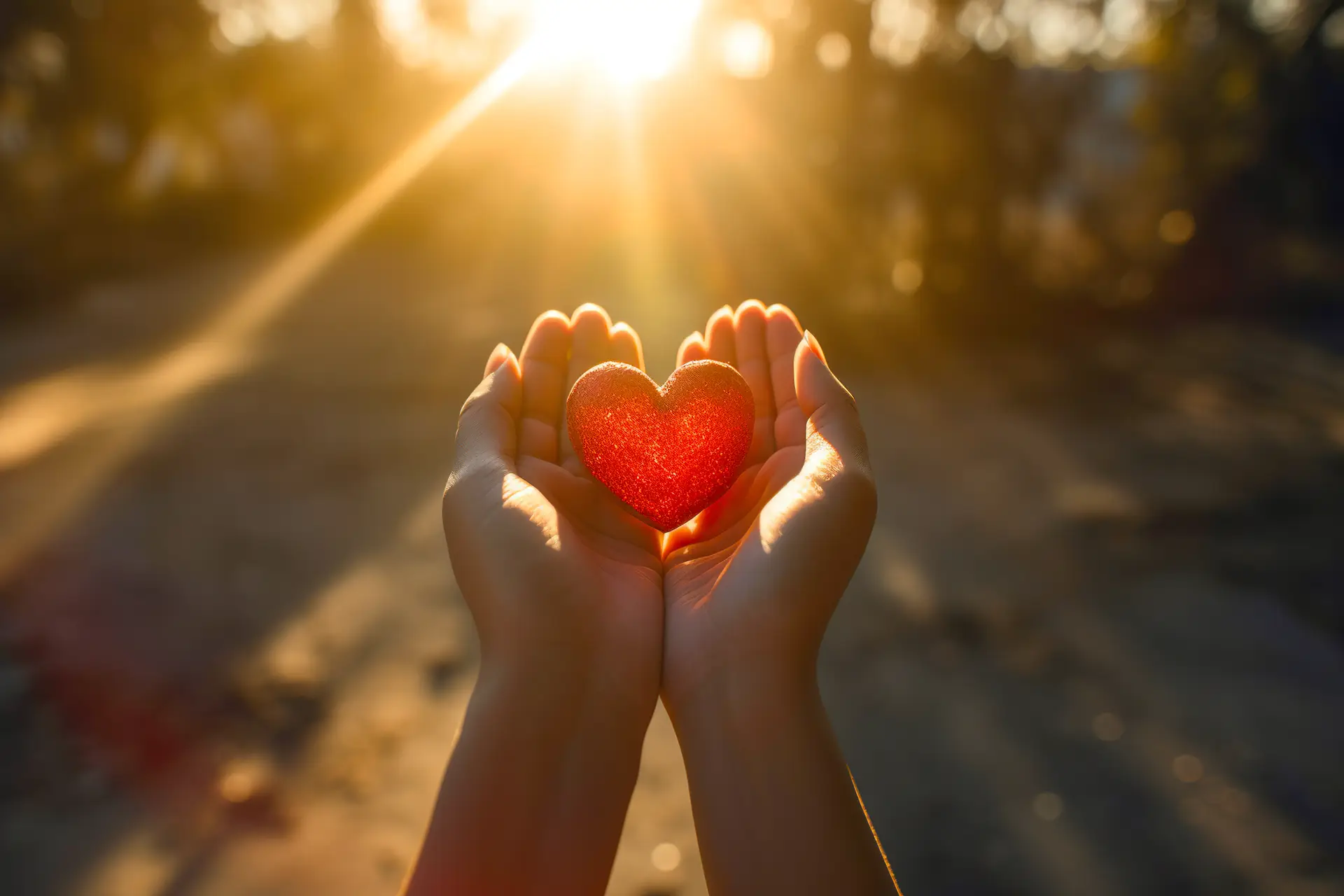 Die Stiftung - Foto mit zwei Händen die ein rotes Herz behütend halten